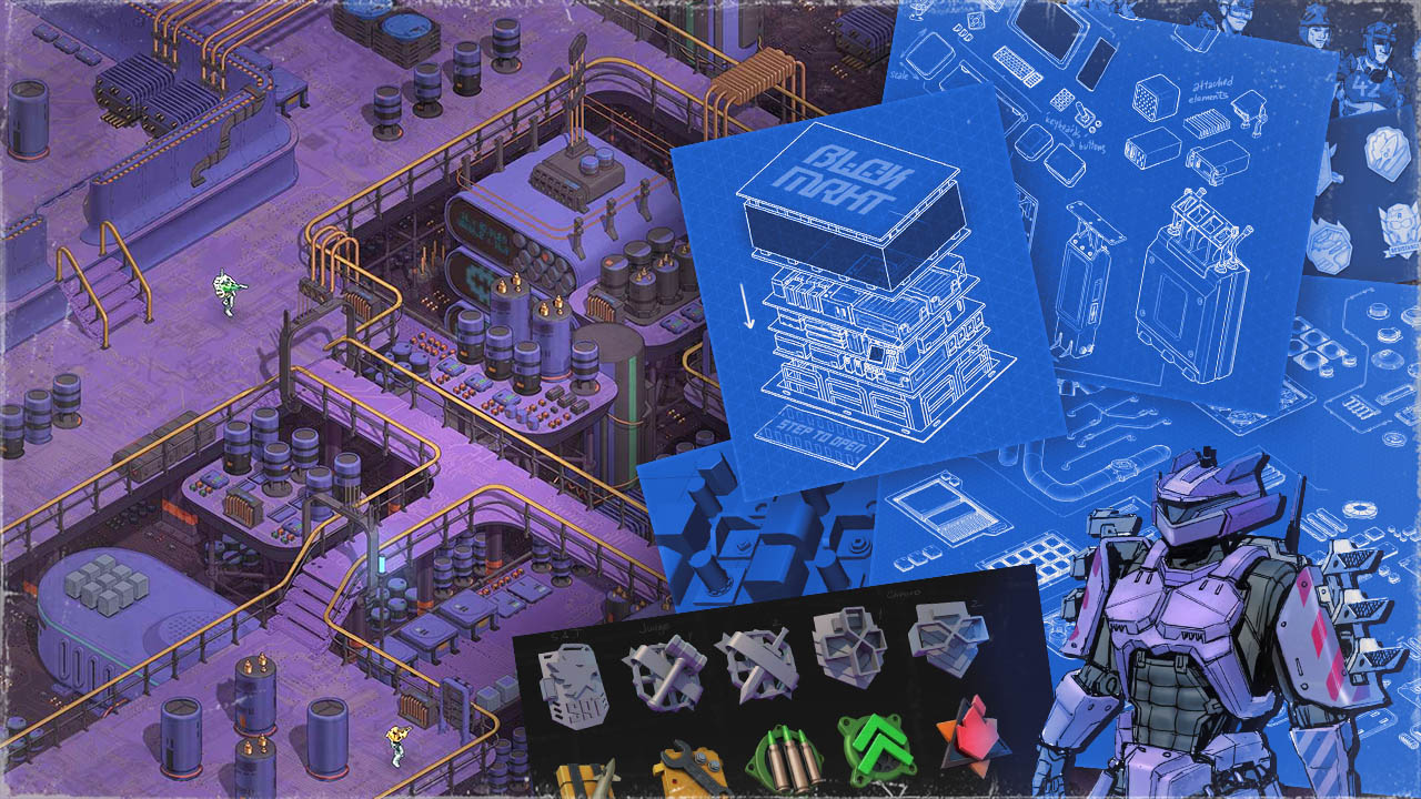 Concept art of an established industrial environment in the SYNTHETIK universe